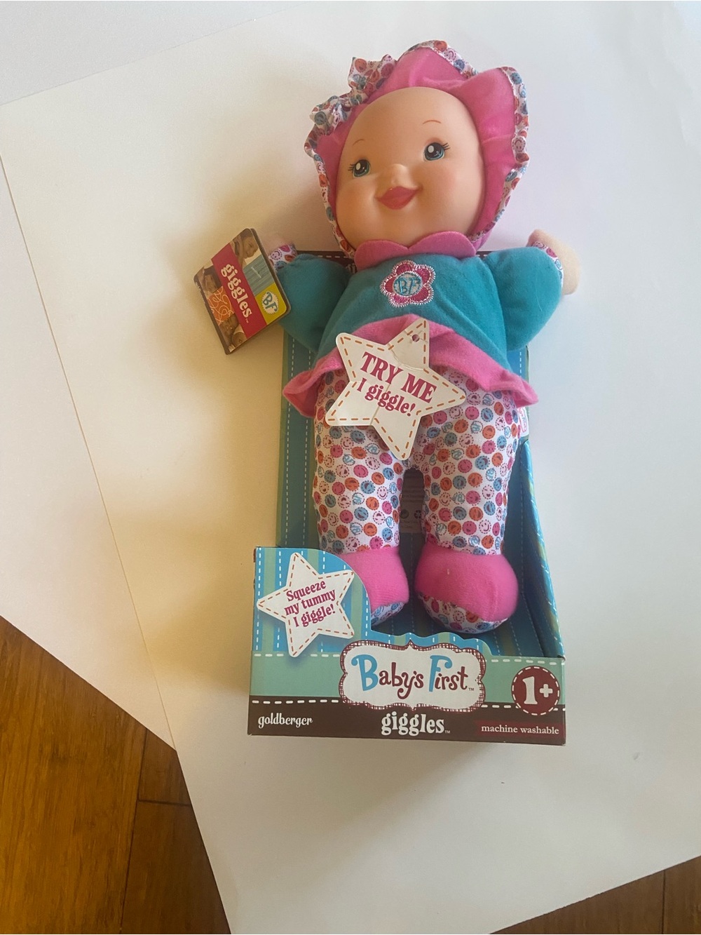 Baby's First Giggles Plush Doll in Pink and Teal